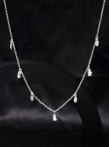 Cubic Zirconia Water-Drop Charm Necklace - Silver - View 2