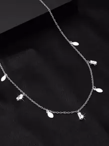 Cubic Zirconia Water-Drop Charm Necklace - Silver - View 4