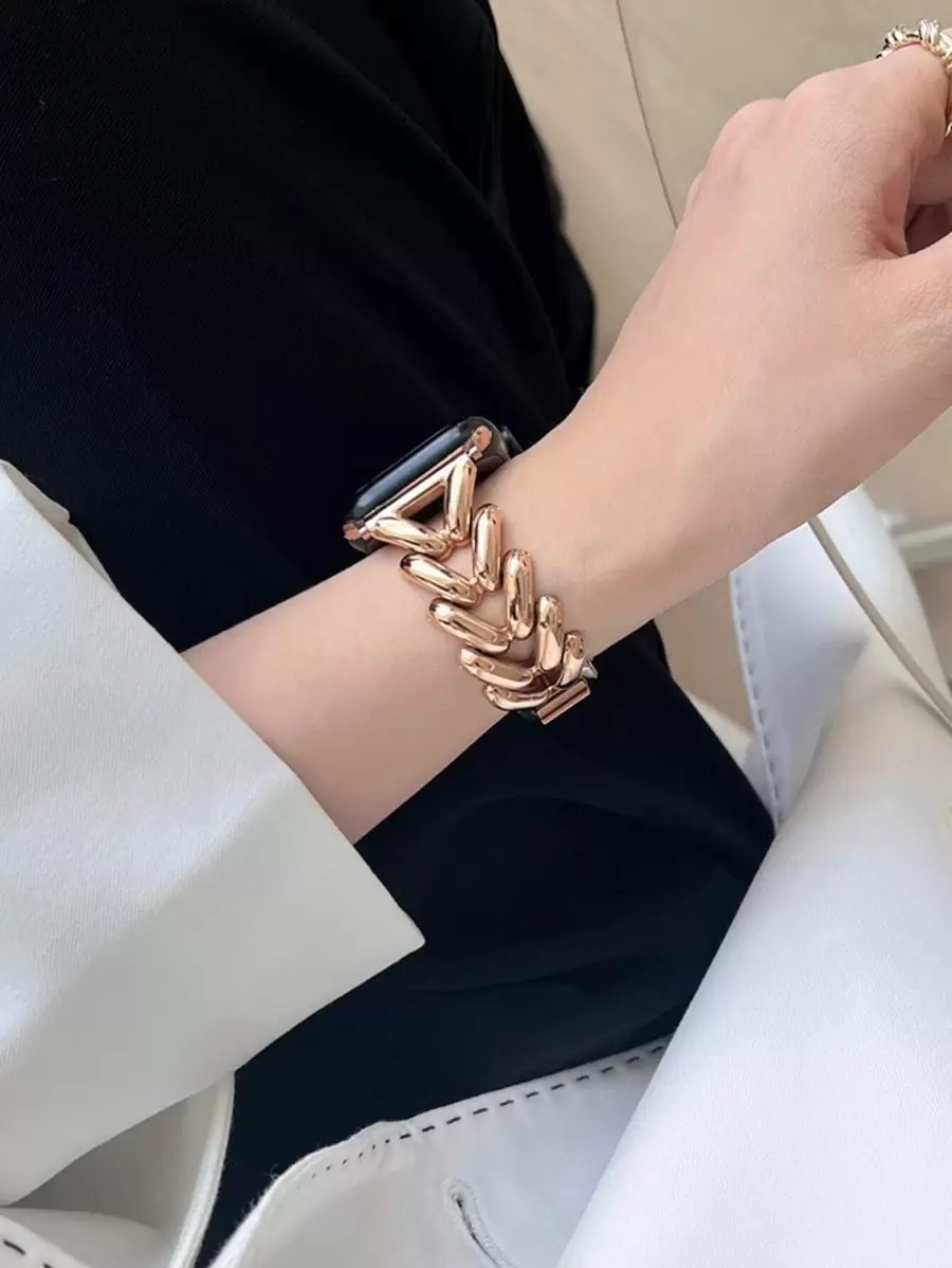 A Metal V-Shaped Connected Chain Watch Strap Compatible With Apple Watch Is A Stainless Steel Strap Suitable For The 38/40/41/42/44/45/49mm Ultra/Se/8/7/6/5/4/3/2/1 Series As A Gift For Students Returning To School - Rose Gold - View 1