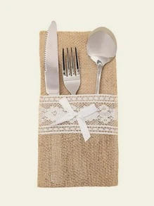 10 túi đựng bộ đồ ăn bằng vải bố ren - Màu Khaki - Xem 1