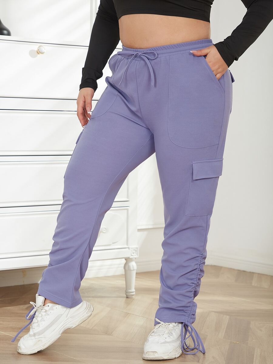 Eilly Bazar Plus Drawstring Waist Flap Pocket Side Trousers - Lilac Purple - View 1