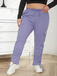 Eilly Bazar Plus Drawstring Waist Flap Pocket Side Trousers - Lilac Purple - View 6