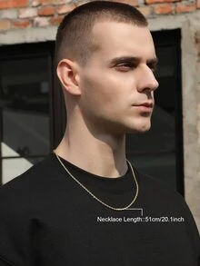 Men Minimalist Necklace - Yellow Gold - View 4