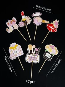 7 件化妆设计蛋糕装饰，生日派对、圣诞节纸质蛋糕装饰 - 彩色 - 查看 3