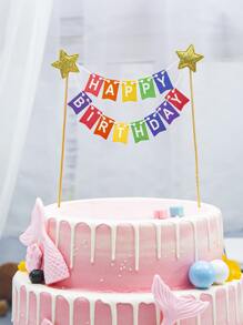 1 pieza Decoración de pastel con estampado de letra de cumpleaños - Multicolor - Ver 2