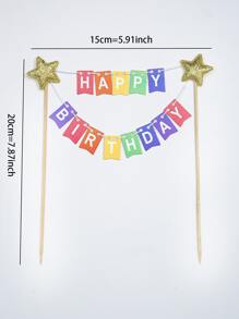 1 pieza Decoración de pastel con estampado de letra de cumpleaños - Multicolor - Ver 3