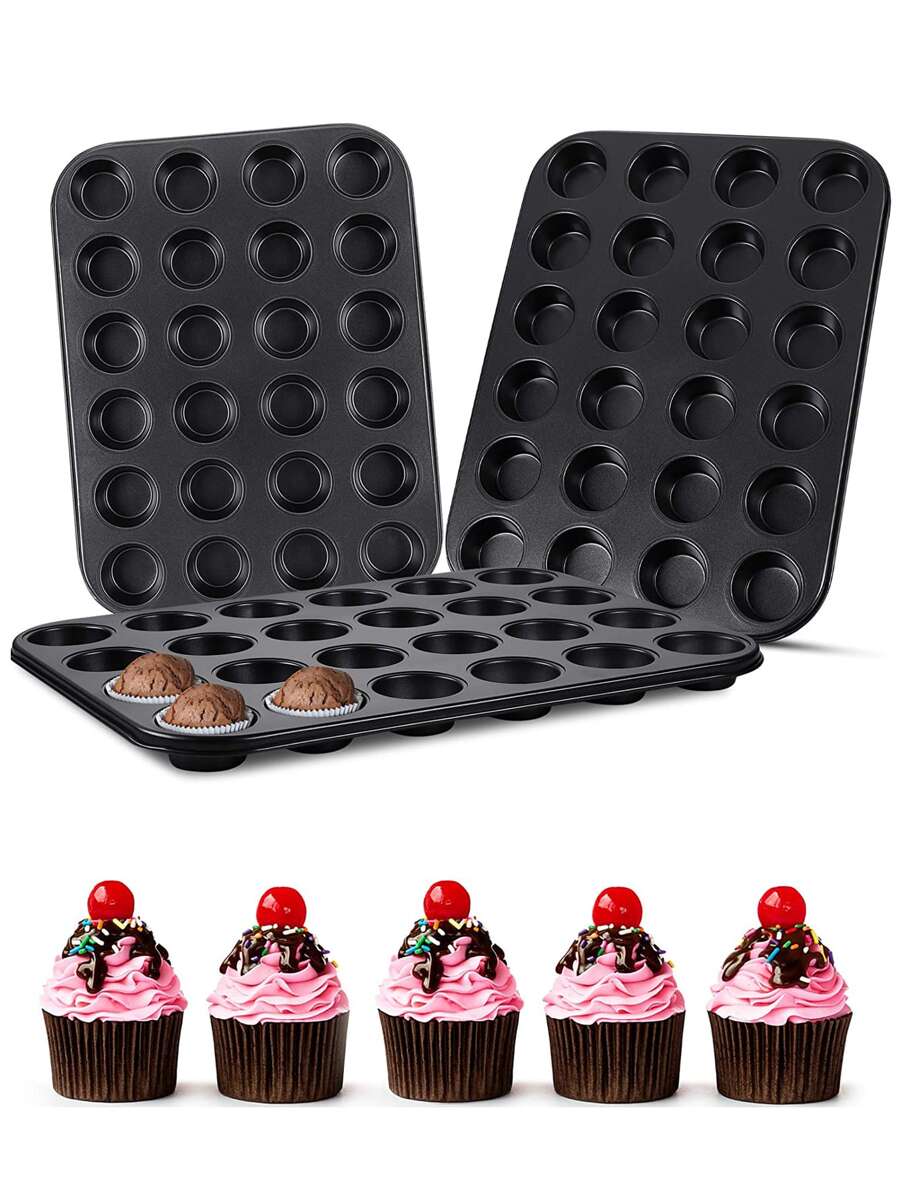 1pc Silicone Muffin Pan for Baking 24 Cups Non-Stick Mini Cupcake Pan, Silicone - Grey - View 1