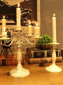 1pc Vintage Design Candle Holder, Modern White Geometric Design Candle Stand For Dinner Table - White - View 5