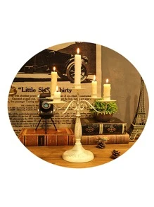 1pc Vintage Design Candle Holder, Modern White Geometric Design Candle Stand For Dinner Table - White - View 4