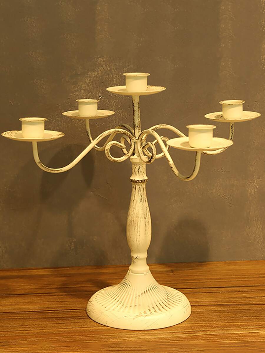 1pc Vintage Design Candle Holder, Modern White Geometric Design Candle Stand For Dinner Table - White - View 1