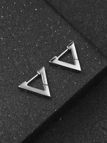 Men Triangle Design Earrings Stainless Steel Punk Hip Pop Style - Silver - View 1
