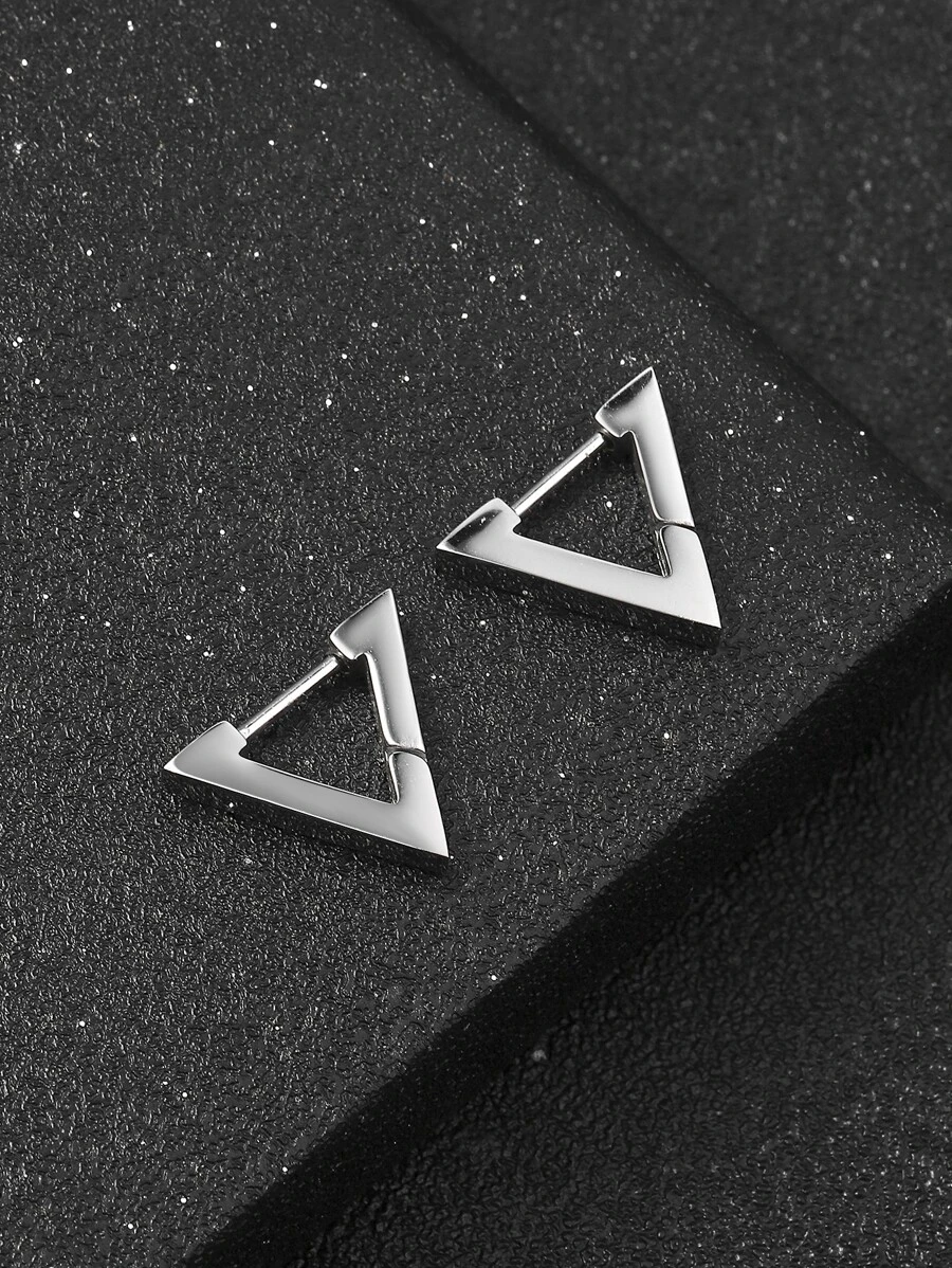 Men Triangle Design Earrings Stainless Steel Punk Hip Pop Style - Silver - View 1
