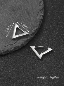 Men Triangle Design Earrings Stainless Steel Punk Hip Pop Style - Silver - View 3