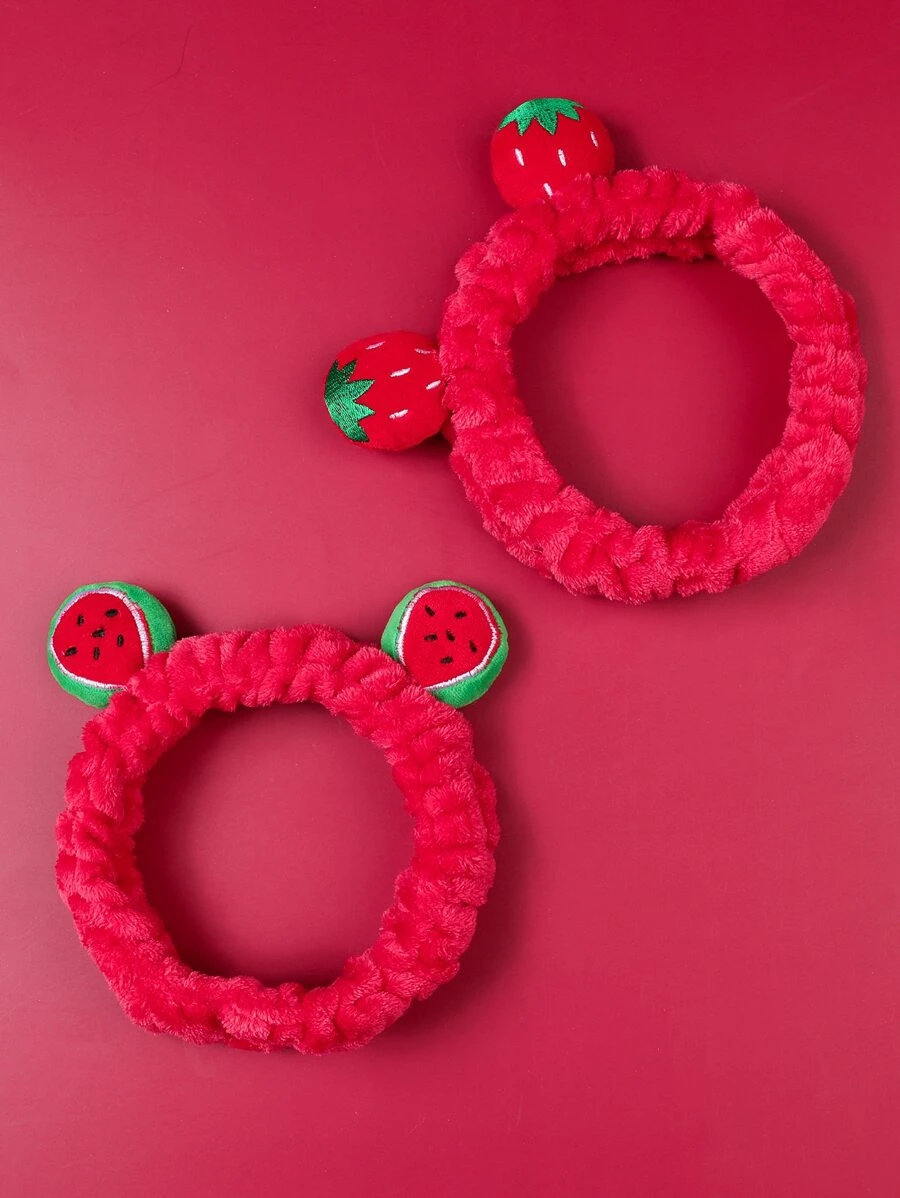 2入組草莓設計浴室髮帶可愛浴用滌綸軟髮帶 - 紅色 - 查看 1