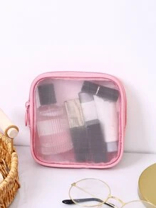 1入粉色透明口紅袋化妝包，用於女士女孩化妝品收納，化妝品組織袋 - 粉色 - 查看 1