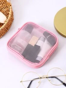 1入粉色透明口紅袋化妝包，用於女士女孩化妝品收納，化妝品組織袋 - 粉色 - 查看 2