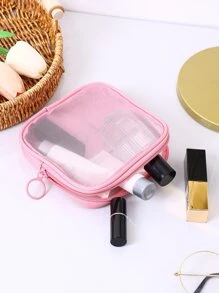 1入粉色透明口紅袋化妝包，用於女士女孩化妝品收納，化妝品組織袋 - 粉色 - 查看 3