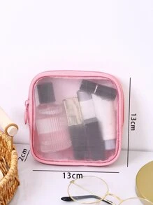 1入粉色透明口紅袋化妝包，用於女士女孩化妝品收納，化妝品組織袋 - 粉色 - 查看 4