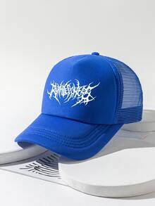 1入組男士圖案透氣網眼棒球帽 - 寶藍色 - 查看 2