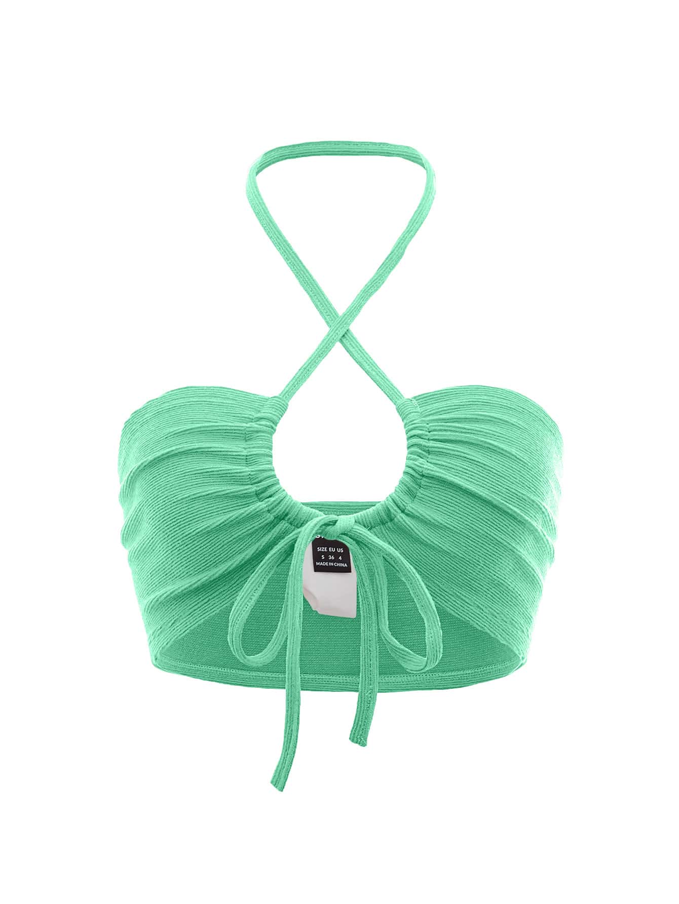 SHEIN ICON Ruched Bust Tie Front Crisscross Halter Top - Mint Green - View 1