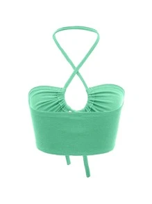 SHEIN ICON Ruched Bust Tie Front Crisscross Halter Top - Mint Green - View 2