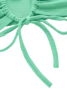 SHEIN ICON Ruched Bust Tie Front Crisscross Halter Top - Mint Green - View 4