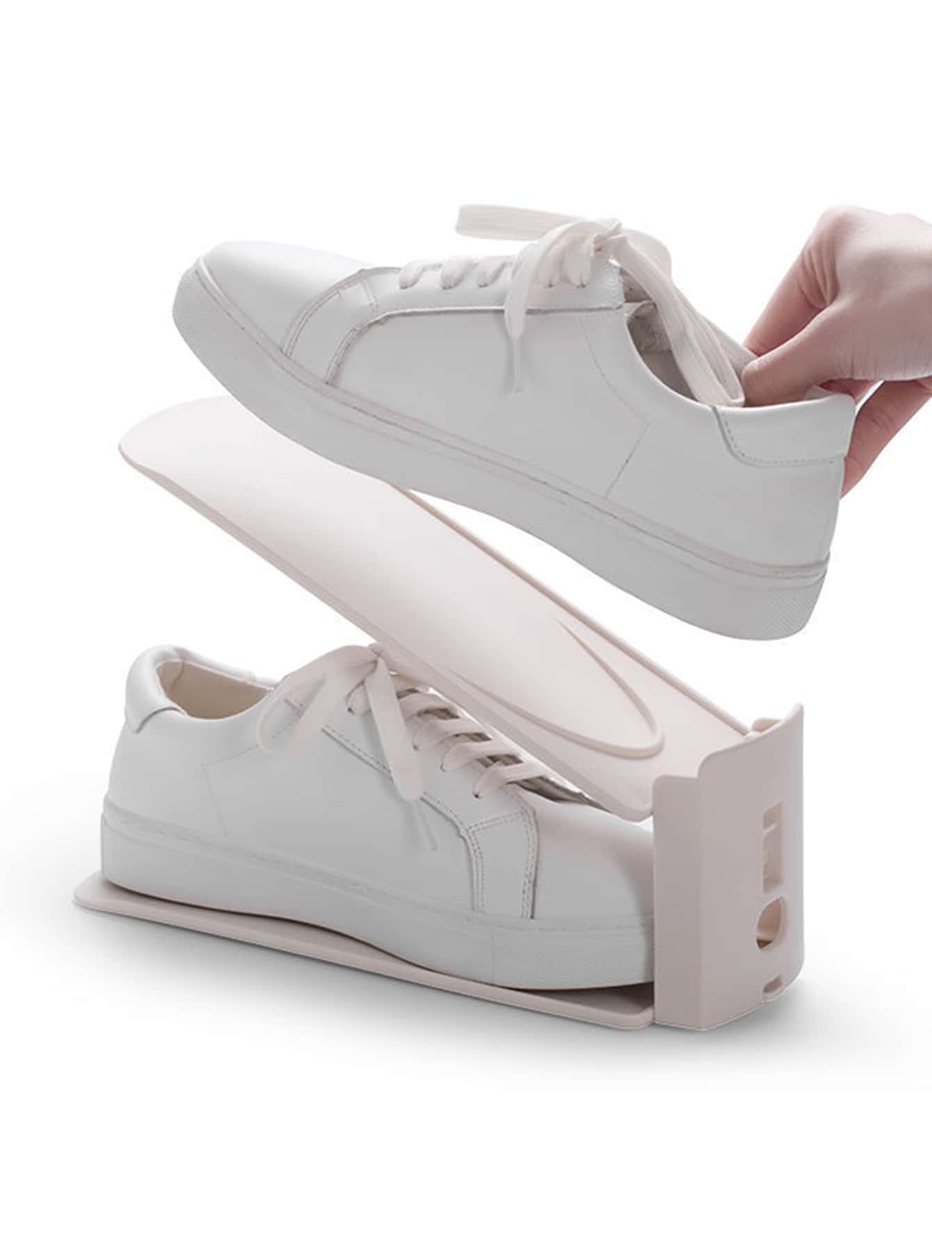 1 pieza zapato almacenamiento moderno Luz rosado zapato estante Organizador con almacenamiento para piso para casa - Albaricoque - Añade 1