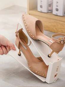 1pc Shoe Storage Rack, Modern Light Pink Shoe Shelf Organizer And Storage For Floor For Home - Apricot - View 5