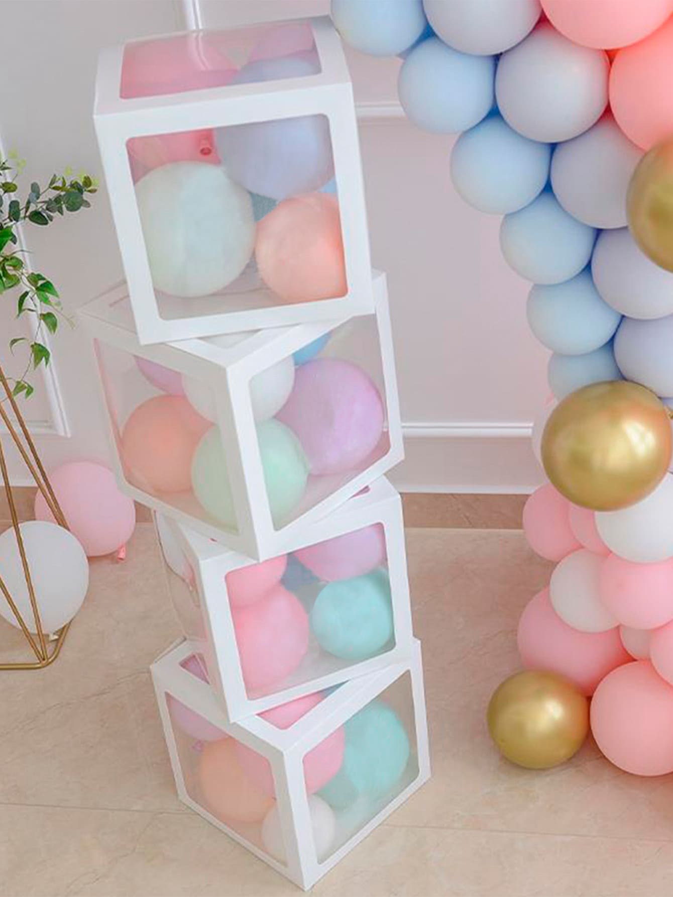 1 caja de globos de papel de 25 cm, caja de regalo de diseñoación de fiesta blanca moderna para fiesta - Blanco - Ver 1