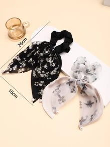 2 piezas Goma de pelo tipo pañuelo con estampado floral - Multicolor - Ver 3