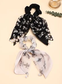 2 piezas Goma de pelo tipo pañuelo con estampado floral - Multicolor - Ver 6