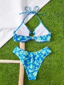 SHEIN Swim 全印花圓環連接夏季海灘比基尼套裝 - 彩色 - 查看 2