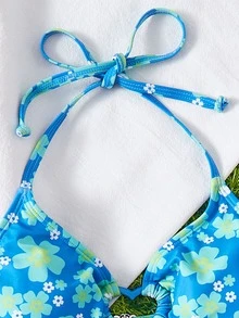 SHEIN Swim 全印花圓環連接夏季海灘比基尼套裝 - 彩色 - 查看 4