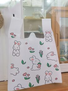 10入組/套塑膠禮品可愛卡通兔子和花卉圖案派對禮品袋適合派對 - 無色 - 查看 1