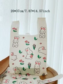 10入組/套塑膠禮品可愛卡通兔子和花卉圖案派對禮品袋適合派對 - 無色 - 查看 4