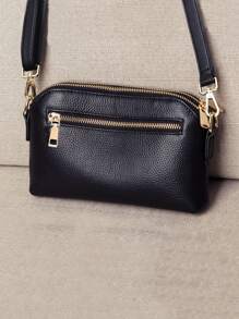 Commuter Style Fashion Versatile Multi-Zipper Pocket Large Capacity Minimalist Portable Crossbody Bag, Suitable For Women Shopping, Party, Gift For Mom - Black - View 6