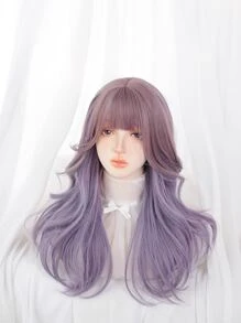 1入組合成耐熱假髮紫色漸變長捲髮假髮，長 24 英寸，由纖維製成，適合日常使用，自然逼真假髮