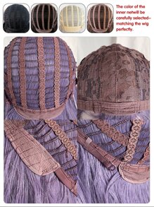 1入組合成耐熱假髮紫色漸變長捲髮假髮，長 24 英寸，由纖維製成，適合日常使用，自然逼真假髮