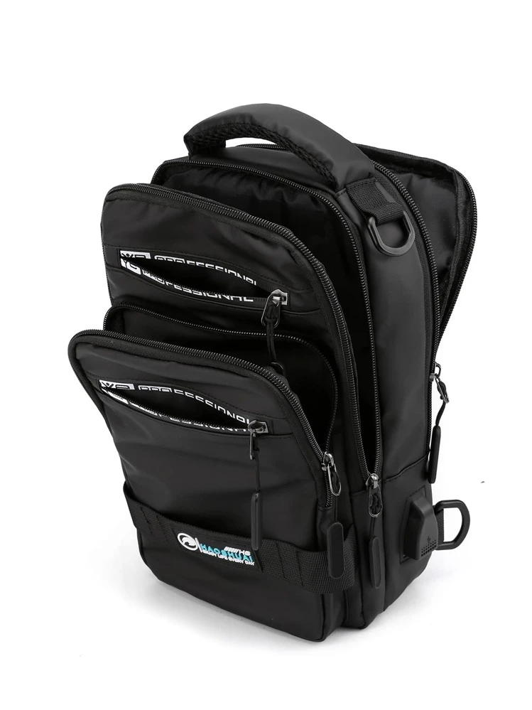 Men Cross Body Sling Chest Bag Backpack With USB Charging Port Travel Climb  Casual Fashion Male Shoulder Messenger Bag 4 USES - Black - View 8