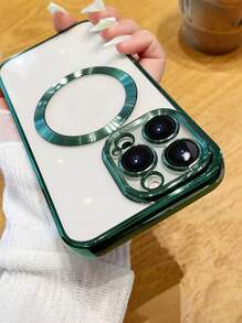 New CD Hollow Inbuilt Lens Protective Case Compatible With IPhone 16/16Pro/16Promax/16E, Magnetic Anti-Drop Soft Phone Protective Cover Case For Women - Dark Green - View 1