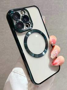 New CD Hollow Inbuilt Lens Protective Case Compatible With IPhone 16/16Pro/16Promax/16E, Magnetic Anti-Drop Soft Phone Protective Cover Case For Women - Dark Green - View 2