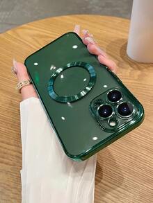 New CD Hollow Inbuilt Lens Protective Case Compatible With IPhone 16/16Pro/16Promax/16E, Magnetic Anti-Drop Soft Phone Protective Cover Case For Women - Dark Green - View 3
