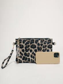 Leopard Tassel Decor Clutch Bag, Leopard Print Bag