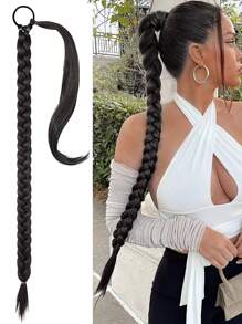 長款編織馬尾辮延長辮30寸黑色圍裹式接髮馬尾自然柔軟合成纖維發片適合女士