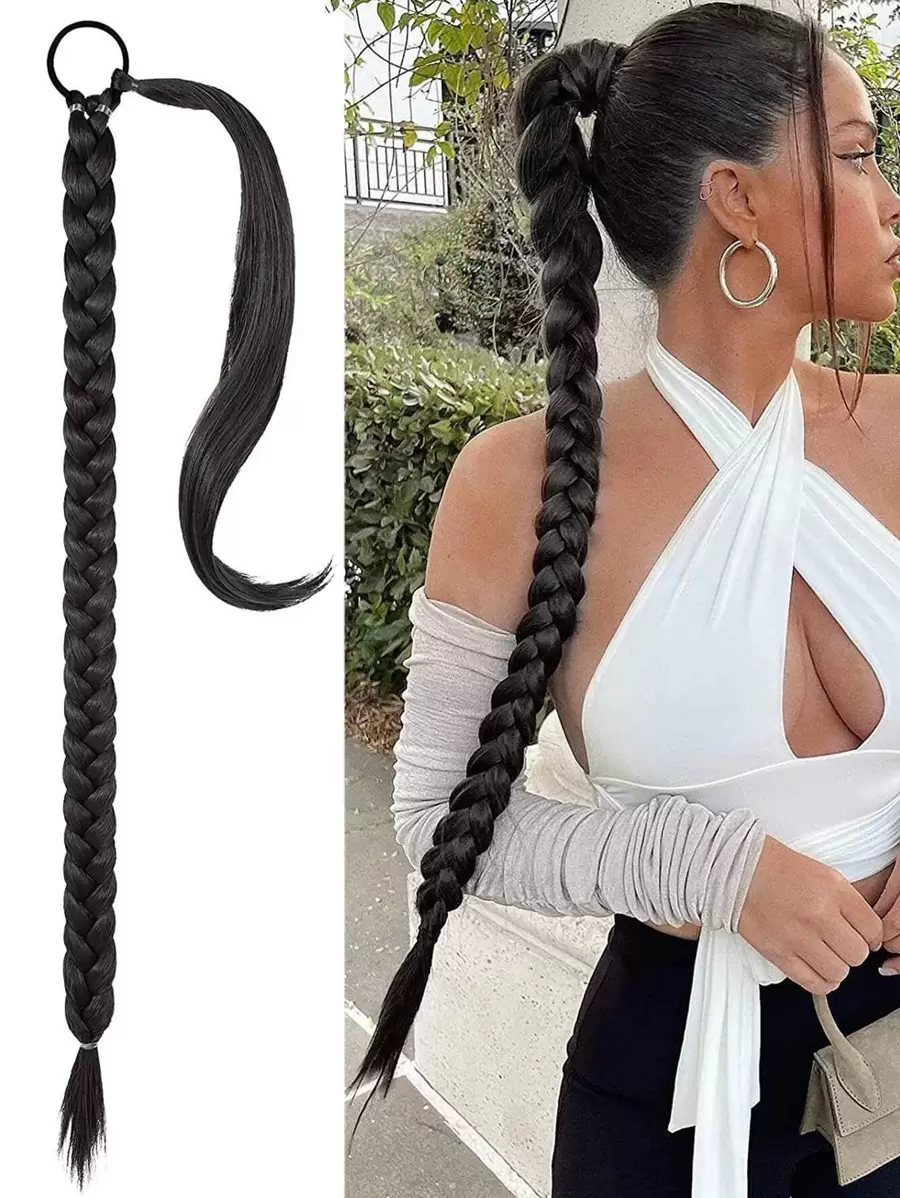 Extensión de cola de caballo trenzada larga de 22 pulgadas/24 pulgadas/28 pulgadas/30 pulgadas/32 pulgadas/36 pulgadas/40 pulgadas, extensión de cabello sintético natural y suave con envoltura negra para mujeres