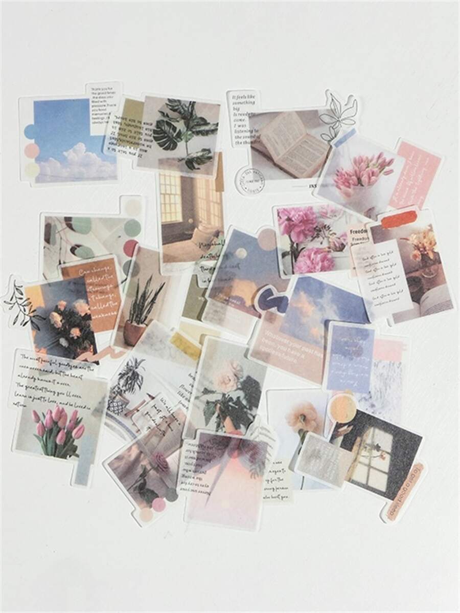 40入組復古風格文具貼紙包，適用於裝飾日誌、相冊和封口信封 - 彩色 - 查看 1