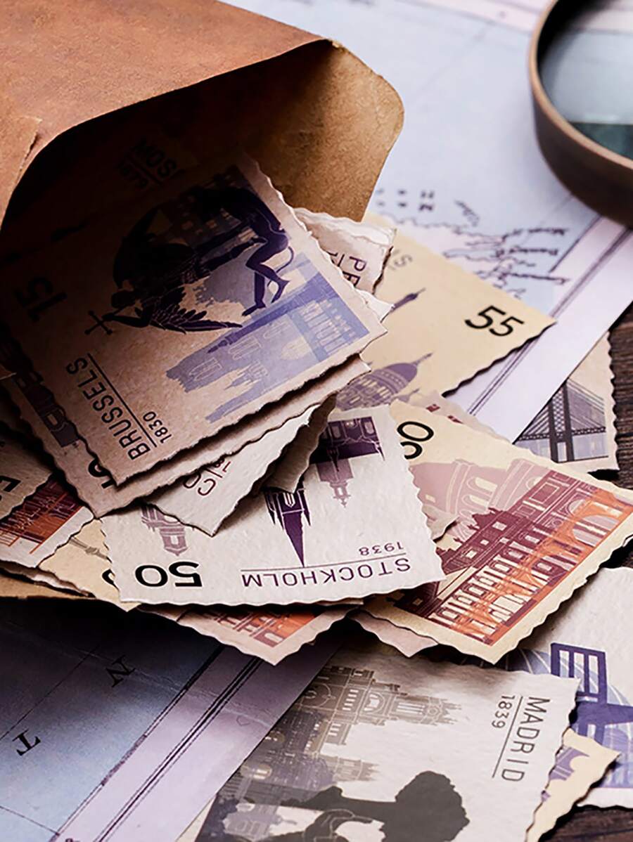 46入組復古圖案郵票設計貼紙 - 彩色 - 查看 1