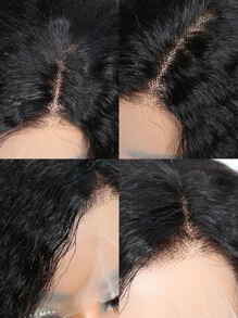 Transparent Lace Kinky Straight 13 X 4 Lace Front Wigs Real Human Hair Lace Frontal Closure Wigs With Baby Hair Pre Plucked Natural Hairline Wig Natural Black Color - Natural Black - View 7