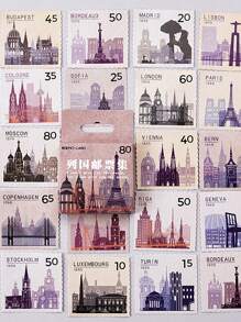 46入組復古圖案郵票設計貼紙 - 彩色 - 查看 2