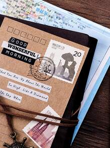 46入組復古圖案郵票設計貼紙 - 彩色 - 查看 3